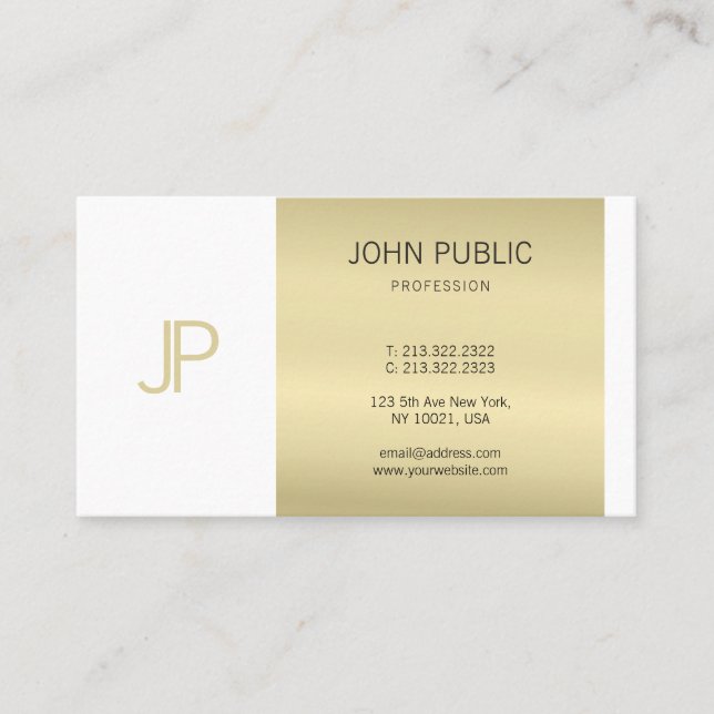 Elegant Gold Monogrammed Modern Design Luxury Business Card (Front)