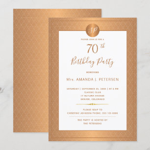 Elegant Gold Monogrammed Seventy Birthday Party Invitation