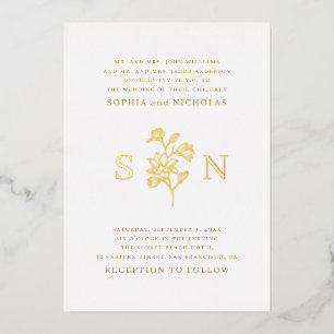 Elegant gold monograms floral minimalist wedding