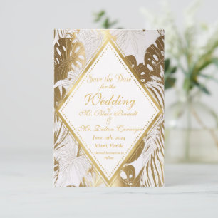Elegant Gold Monstera  Wedding Save The Date Card