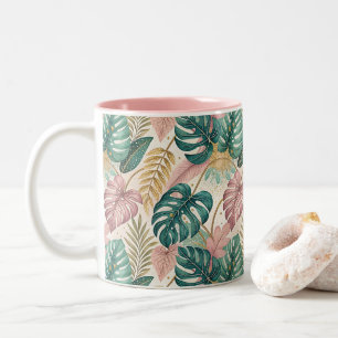 Elegant Gold Monsteras Two-Tone Coffee Mug