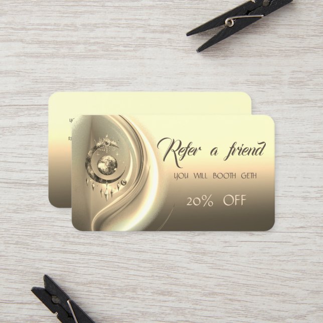Elegant Gold Moon Crown Referral Card (Front/Back In Situ)