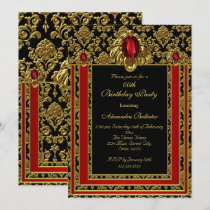 Elegant Gold Moroccan Style Red Gem Birthday Party Invitation