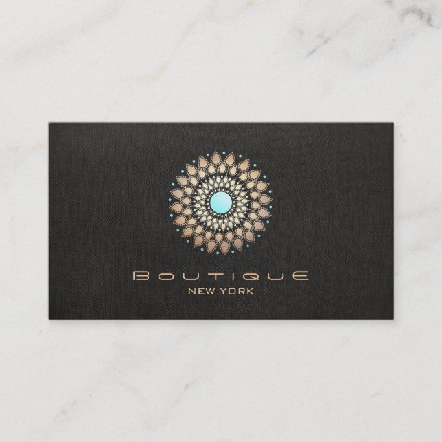 Elegant Gold Motif Chic Faux Black Linen Modern Business Card (Front)