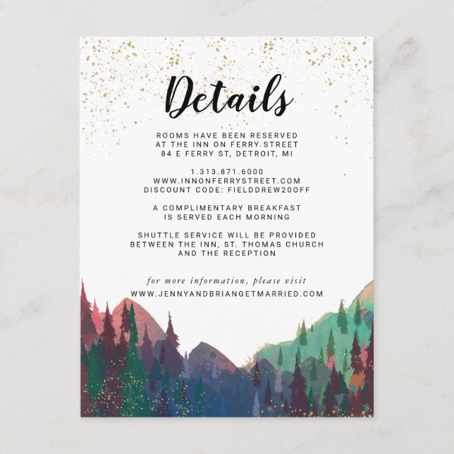 Elegant Gold Mountain Wedding Guest Details Enclosure Card (Front)