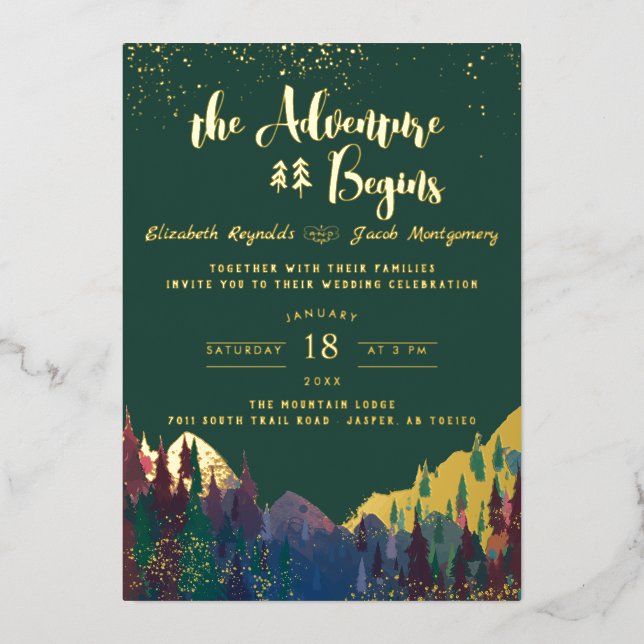 Elegant Gold Mountain Wedding Invitation  (Front)