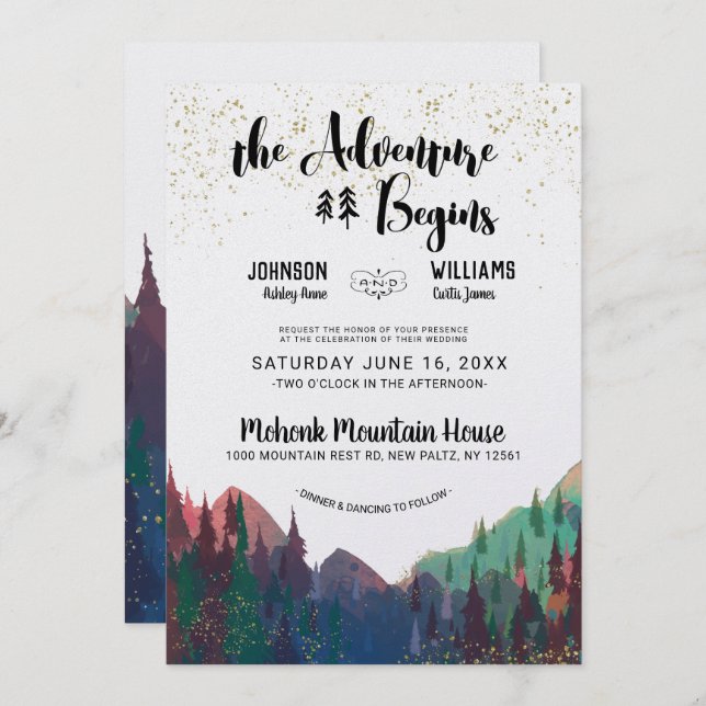 Elegant Gold Mountain Wedding Invitation (Front/Back)