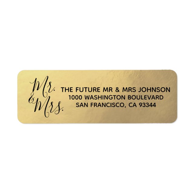 Elegant Gold Mr. & Mrs. Wedding Return Address (Front)