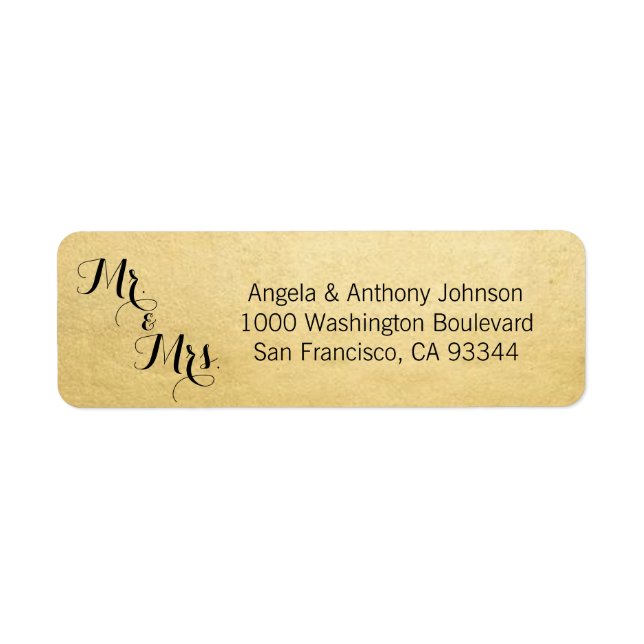 Elegant Gold Mr. & Mrs. Wedding Return Address (Front)