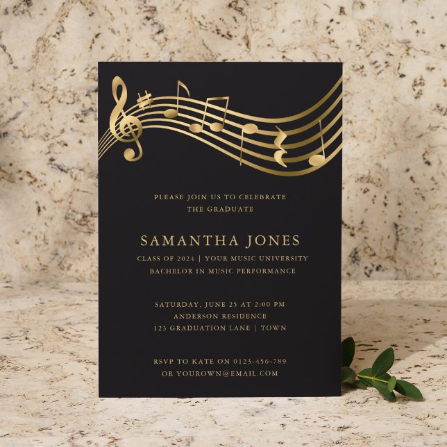 Elegant Gold Music Graduation Party Invitation (Creator Uploaded)