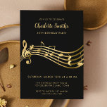 Elegant Gold Music Notes 40th Birthday Black Invitation<br><div class="desc">This editable elegant invitation features a stave with music notes and a treble clef in faux gold on a black background complemented by modern script typography. Perfect for adult birthday parties, musical events and music lovers. Customise it with your own text and make use of the editing tool to adjust...</div>