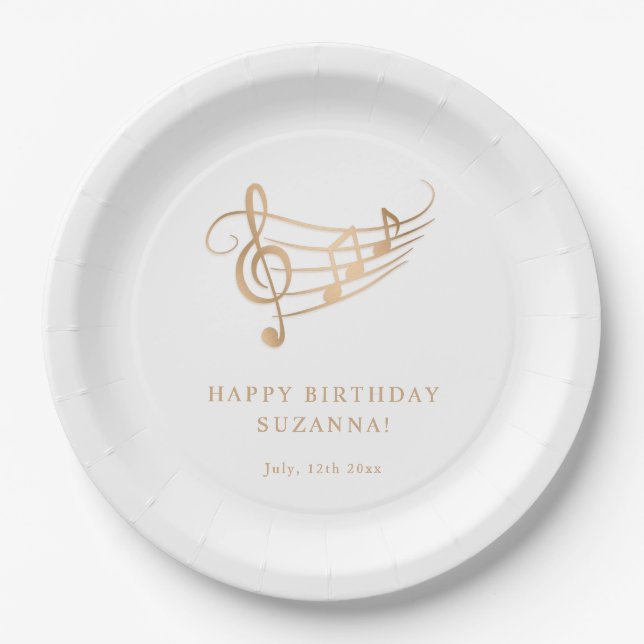 Elegant Gold Music Notes Birthday Paper Plate (Front)