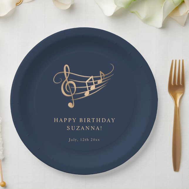 Elegant Gold Music Notes Birthday Paper Plate (Creator Uploaded)