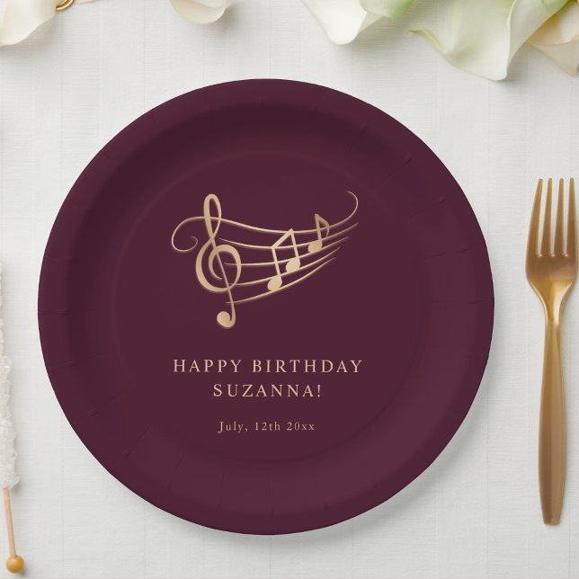 Elegant Gold Music Notes Birthday Paper Plate (Creator Uploaded)