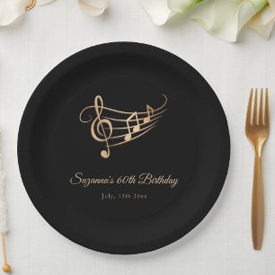 Elegant Gold Music Notes Birthday Paper Plate