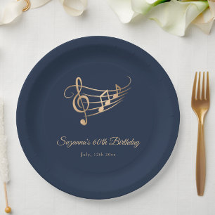 Elegant Gold Music Notes Birthday Paper Plate
