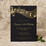 Elegant Gold Music Notes Modern 60th Birthday Invitation<br><div class="desc">This editable elegant 60th birthday invitation features a stave with music notes and a treble clef in faux gold on a black background complemented by modern script typography. Perfect for adult birthday parties, musical events and music lovers. Customise it with your own text and make use of the editing tool...</div>