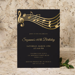 Elegant Gold Music Notes Modern 60th Birthday Invitation