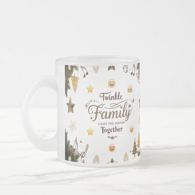 Elegant Gold Musical Twinkle Family Frosted Glass  Frosted Glass Coffee Mug (Left)
