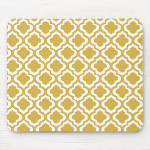 Elegant Gold Mustard Moroccan Quatrefoil Clover Mouse Mat