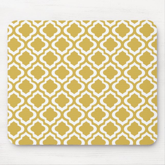 Elegant Gold Mustard Moroccan Quatrefoil Clover Mouse Mat (Front)