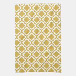 Elegant Gold Mustard Moroccan Quatrefoil Clover Tea Towel