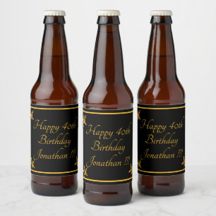 Elegant Gold Name Happy Birthday Beer Label Set