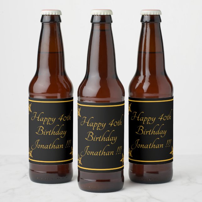 Elegant Gold Name Happy Birthday Beer Label Set (Bottles)