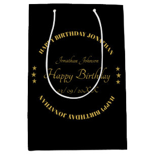 Elegant Gold Name Happy Birthday Gift Bag