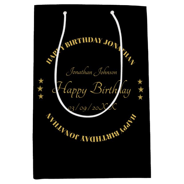 Elegant Gold Name Happy Birthday Gift Bag (Front)