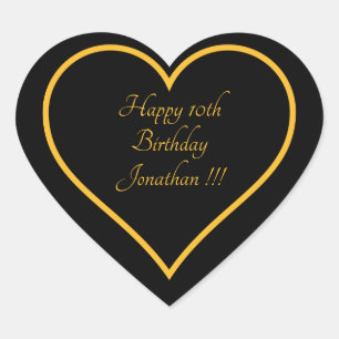 Elegant Gold Name Happy Birthday Heart Sticker