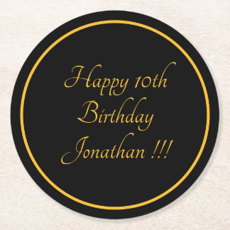 Elegant Gold Name Happy Birthday Paper Coaster