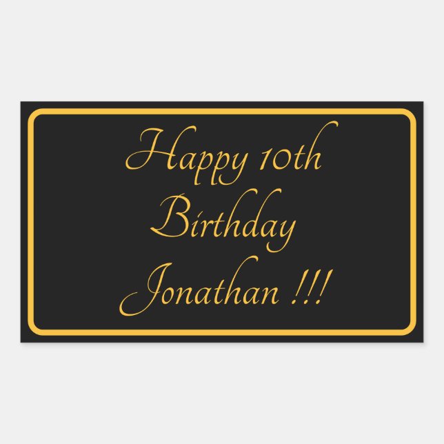 Elegant Gold Name Happy Birthday Rectangle Sticker (Front)