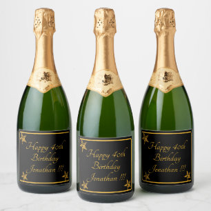 Elegant Gold Name Happy Birthday Sparkling Wine La Label