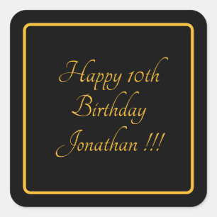 Elegant Gold Name Happy Birthday Square Sticker
