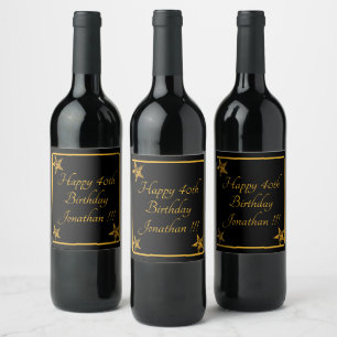 Elegant Gold Name Happy Birthday Wine Label Set