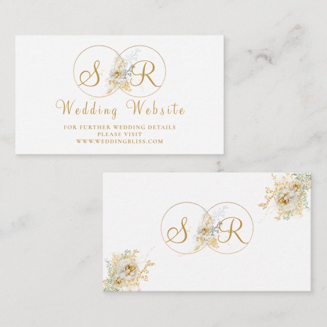 Elegant Gold Name Initial Wedding Enclosure Card (Front/Back)