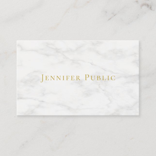 Elegant Gold Name White Marble Minimalist Modern Business Card (Front)