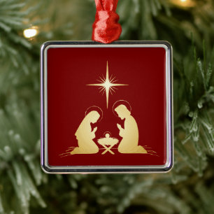Elegant Gold Nativity Scene Modern Christian Metal Tree Decoration
