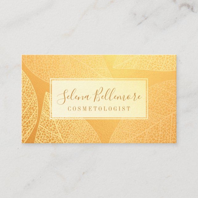 Elegant Gold Natural Pressed Leaf Business Card (Front)