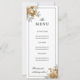 Elegant Gold Natural Rustic Floral Wedding Menu  Invitation