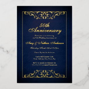 Elegant Gold Navy 50th Wedding Anniversary 