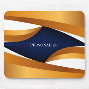 Elegant Gold & Navy Abstract Wave Personalise Mouse Mat