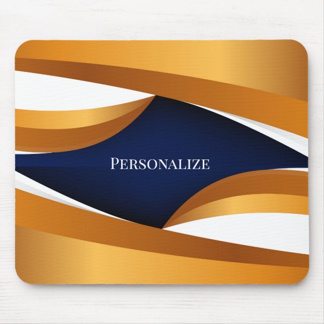 Elegant Gold & Navy Abstract Wave Personalise Mouse Mat (Front)