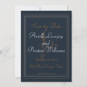 Elegant Gold, Navy and White Save The Date Card