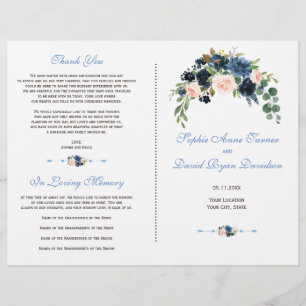 Elegant Gold Navy Blue Blush Flowers Bloom Program Flyer