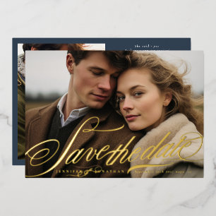 Elegant Gold Navy Blue Calligraphy QR Code Photo