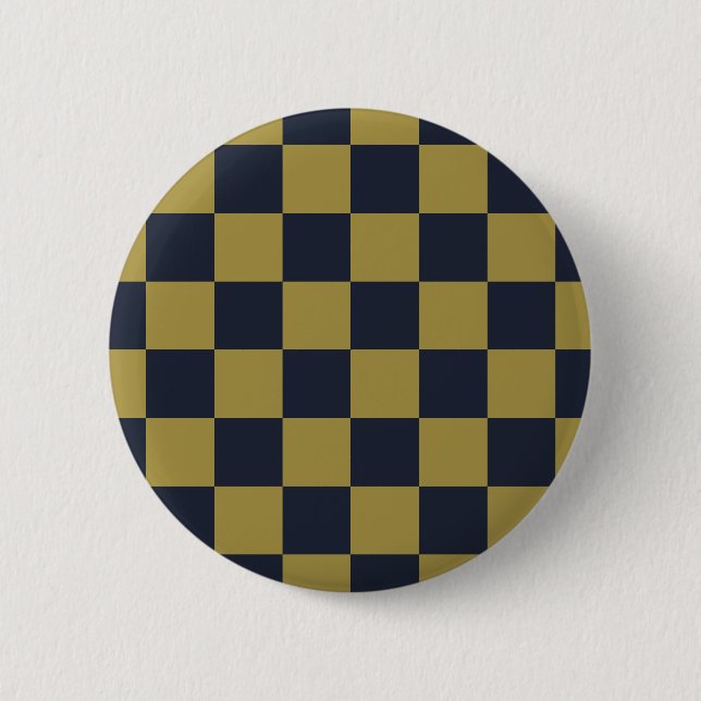 Elegant Gold & Navy Blue Chequered Pattern 6 Cm Round Badge (Front)