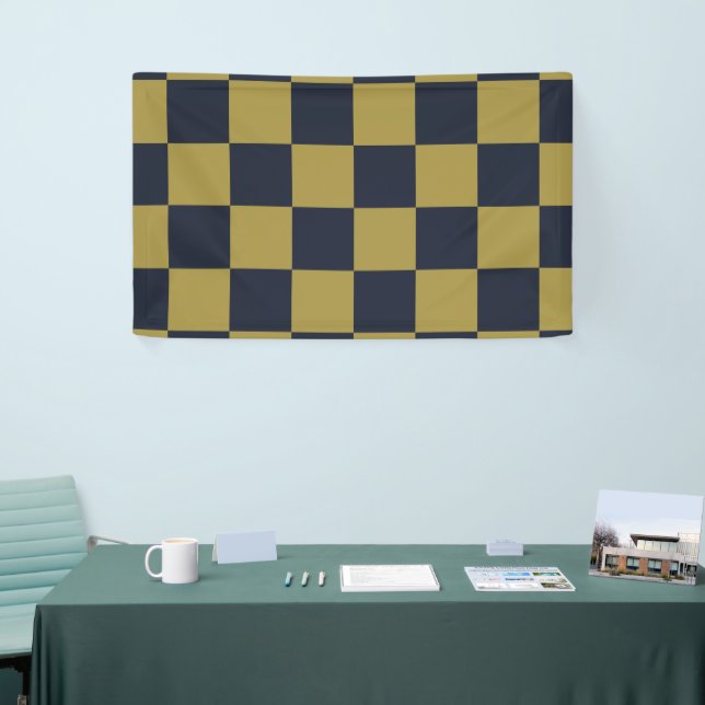 Elegant Gold & Navy Blue Chequered Pattern Banner (Tradeshow)