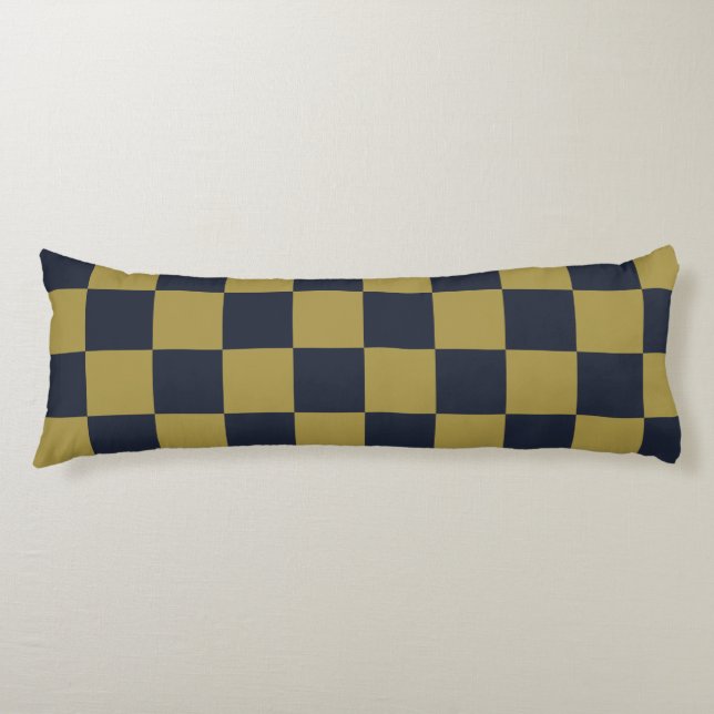 Elegant Gold & Navy Blue Chequered Pattern Body Cushion (Front)